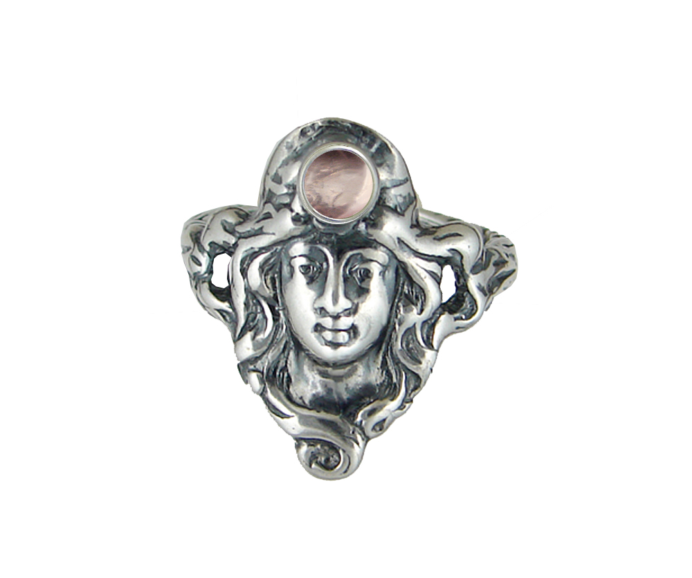 Sterling Silver Garden Woman Maiden Ring With Rose Quartz Size 9